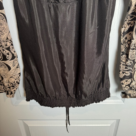 NWT Desigual Boho Blouse Size S Hippie Floral Abstract Artsy Cinch Tie Unique - Picture 14 of 16